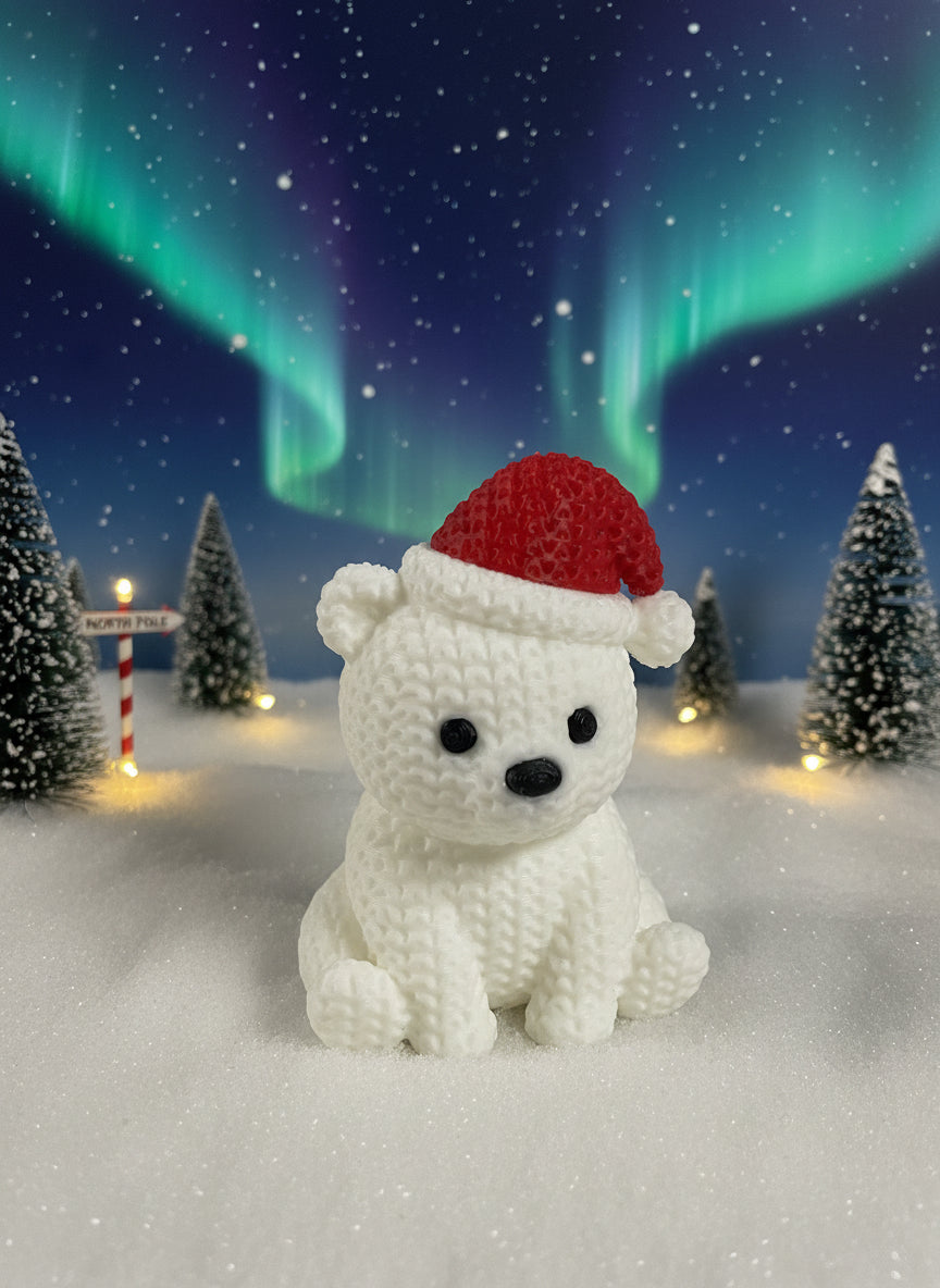 Knitted Polar Bear with Santa Hat